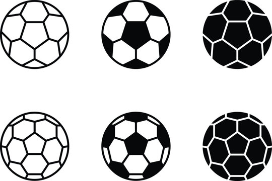 Three soccer balls in varying designs on a white background vector illustration