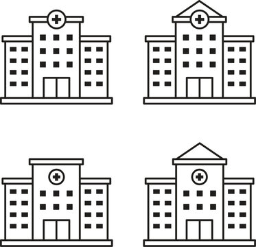 Hospital buildings flat icons set on a white background healthcare facilities vector illustration
