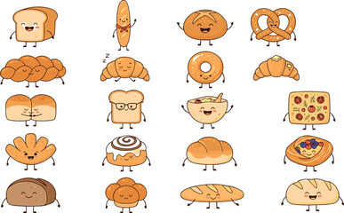 Fototapeta premium Bakery Illustration Featuring Bread and Pastry Scenes in Vector Artwork