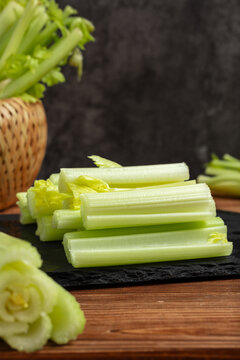 Fresh and tender green chopped celery