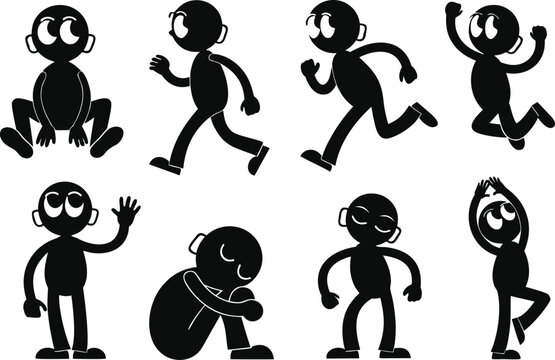 Women Silhouette Vector Set Collection with Dancing Running Sports and Active Female Poses Isolated on White Background Illustration