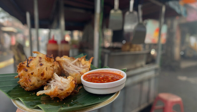 Crispy Fried Taro Fritters with Chili Sauce Street Food