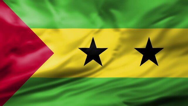 Sao Tome And Principe National Symbol Stars Fabric Close Up Waving Flag Animation Loop