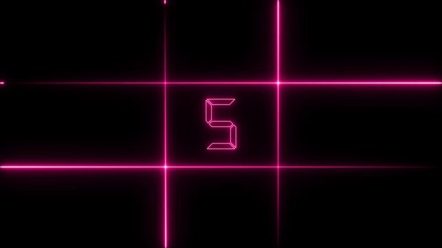 Digital countdown timer animation from ten to zero seconds with transparent , 10 to 0 second modern digital countdown timer neon line light style on black background. neon line frame 