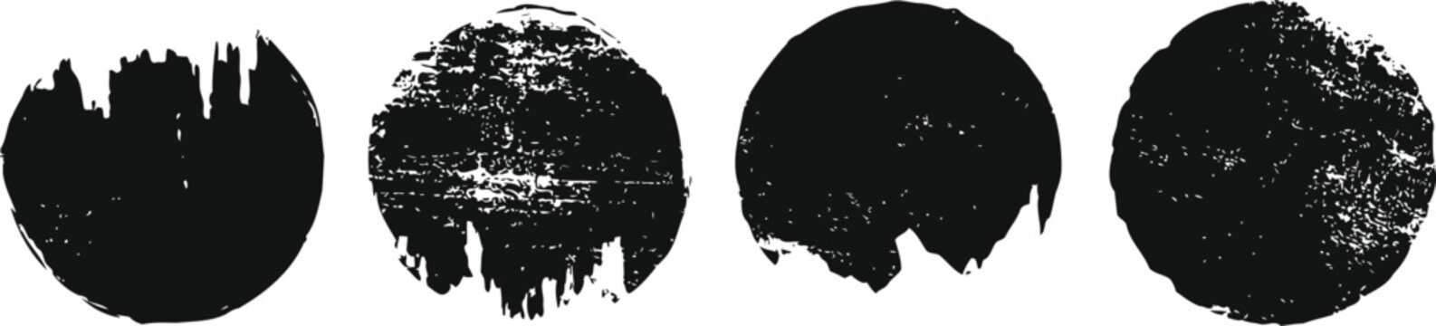grunge circle textures set black distressed round shapes with rough uneven edges and worn art effects