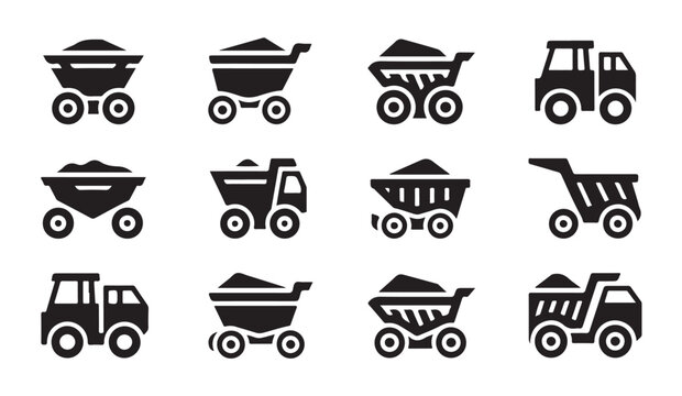 Mining industry related vector glyph icons set. elements for web site and mobile app development.