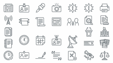 Fototapeta premium Journalism Media Press Outline Icon Set Vector Linear News Reporter Symbol App UI Website EPS SVG