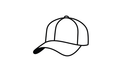 Fototapeta premium Minimalist black and white line art illustration of a classic baseball cap isolated on a clean white background.