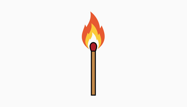 Single lit matchstick with a bright red tip and a vibrant orange and yellow flame burning on a clean white background.