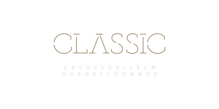 Thin Serif Font Logo Alphabet Geometric Letter Set Elegant Typography, Modern Premium Typographic Design for Branding , Poster, Headline, Type Symbol Logotype, Slab Serif Fonts. Vector Typeface
