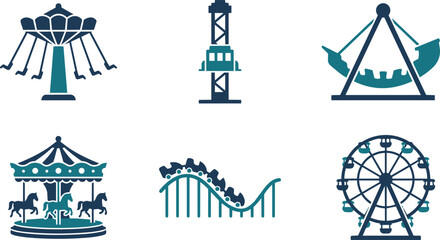 Fototapeta premium Set of Six Amusement Park and Carnival Ride Icons