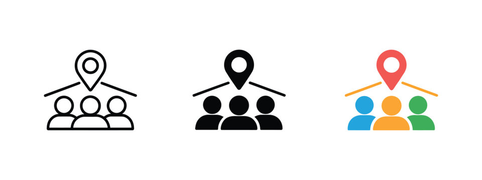 Social participation icon within civic life context, abstract figures and shared space cues representing local community engagement and public involvement.