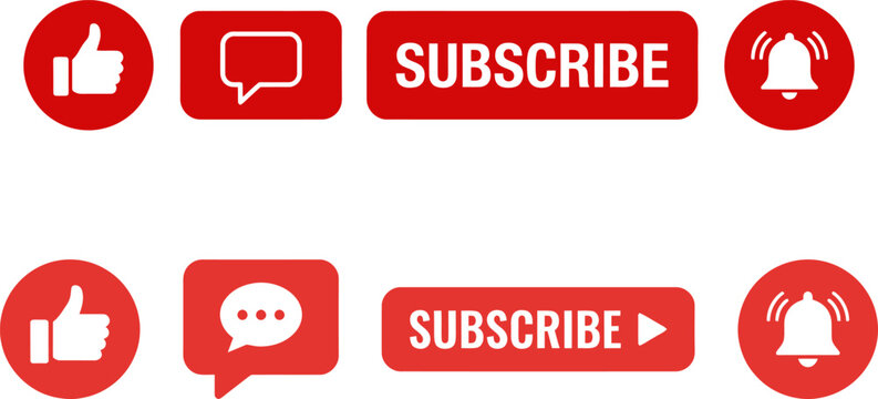 Social media subscribe button set, lower third video channel marketing template vector elements