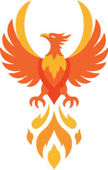 Fototapeta premium Majestic phoenix with vibrant orange and yellow flames, symbolizing rebirth and power, rendered with clean lines and scalable vector shapes for dynamic designs.