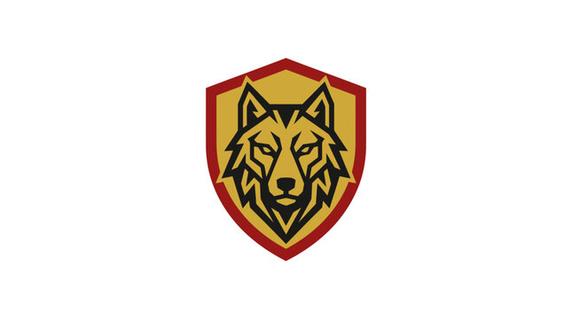 Stylized wolf head mascot logo inside a heraldic shield emblem.