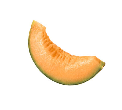 Flying fresh raw ripe cantaloupe melon isolated on a white background. Floating summer fruit concept