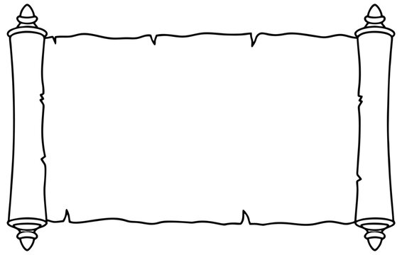 Scroll paper parchment blank frame vector illustration isolated on white background with simple black lines