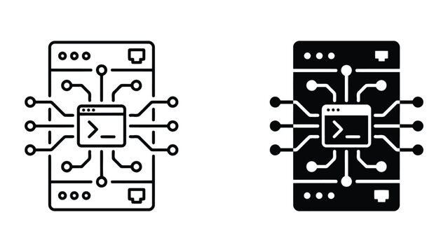 Software development programming and logic circuit icons with software, terminal
