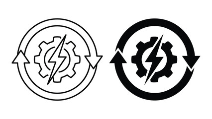 Obraz premium Renewable energy and power cycle vector icons with lightning bolt and gear