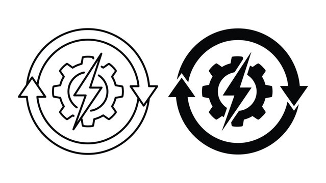 Renewable energy and power cycle vector icons with lightning bolt and gear
