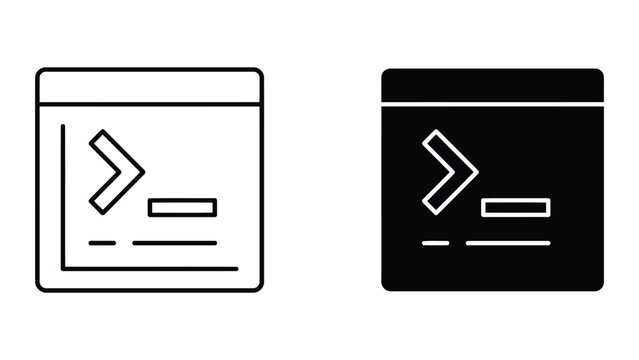 Command prompt terminal window icon set with terminal development programming