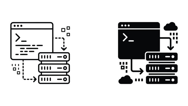 Cloud server data management and integration icon set with management, computing