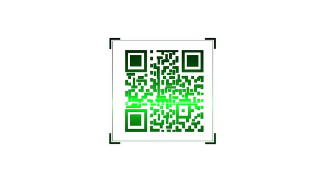 Digital data verification graphics track green neon square matrix bar codes on white. Smart phone scanner check application screens use a digital data verification graphics tool.