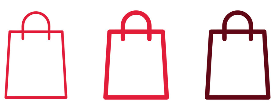 Collection of three red shopping bag icons in different line weights with e commerce shopping commerce purchase interface isolated background business application software consumer carrying
