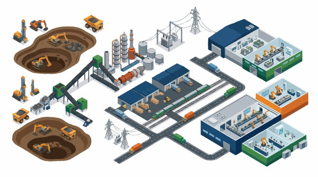Industrial mining operations process diagram.