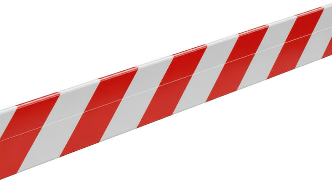 Red and white striped barrier tape with clear diagonal pattern during outdoor daylight on transparent background