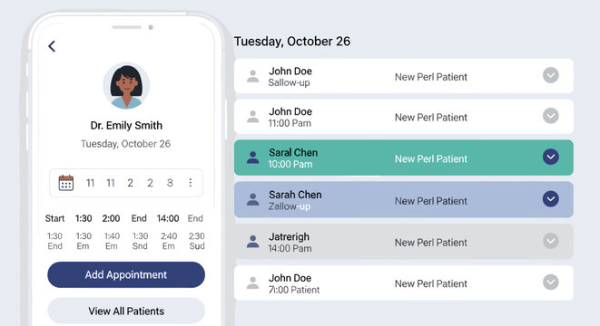 Mobile application interface showing a doctor appointment scheduling dashboard for medical professionals.