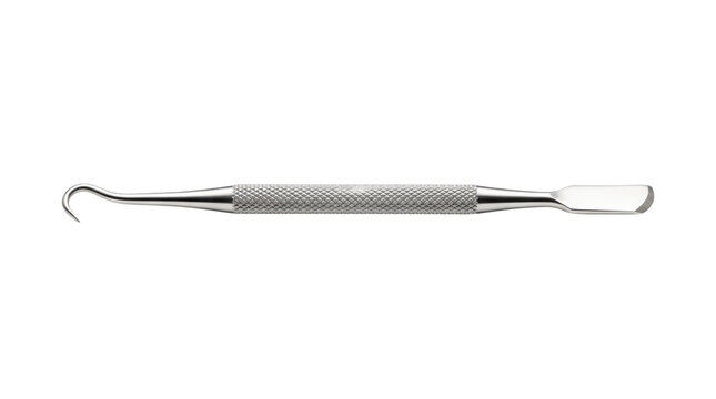 Professional dental scaler and curette tool, stainless steel medical instrument for dentistry, double-ended metal hook and spatula for oral hygiene
