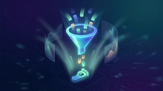The design shows a funnel filtering data with graphical elements representing privacy, reflecting the minimization principle in compliance.
