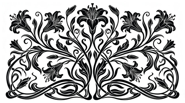 Floral Lily Ornament &ndash; Symmetrical Decorative Pattern Design