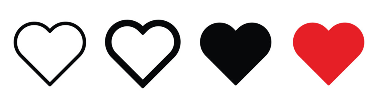 Heart icon set vector love symbol collection for Valentine day wedding rating interface outline and solid shape creative geometric element graphic