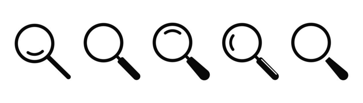 Magnifying glass icon set vector search symbol for web design interface magnifying tool outline and solid collection magnifying lense zoom style graphic