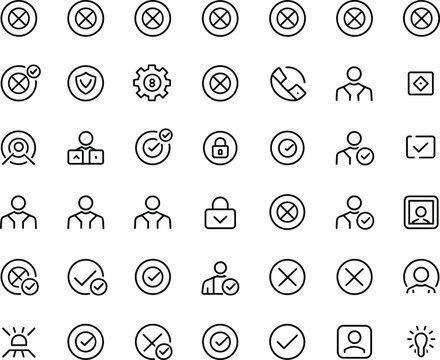 User interface and security status line featuring checkmarks crosses locks and profile symbols for web and application security