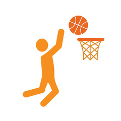 Flat basketball player icon making a slam dunk. Sports activity vector illustration for basketball game, training, competition and fitness isolated on white background © Tricreative Project