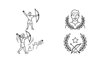 Fototapeta premium Victorious Man Archer Outline Icon Black White Vector Set
