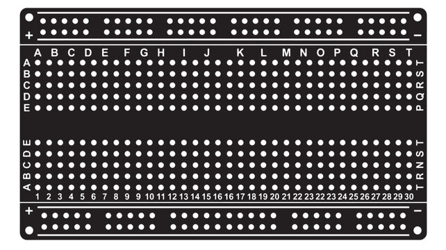 Breadboard with Labeled Rows and Columns for Electronic Circuit Building Featuring Prototyping, Solderless, Connections