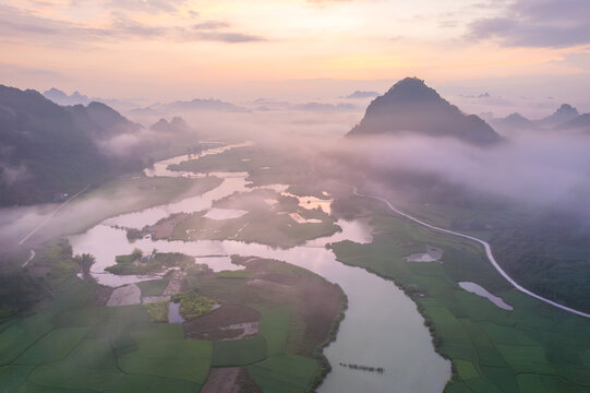 Misty River At Dawn