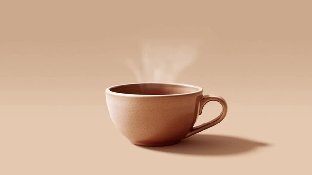 Modern vector animation of a ceramic coffee cup with elegant animated steam rising naturally, warm neutral color palette, minimal Scandinavian illustration style, clean background