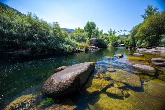 The Confluence of the River Avia and River Mino Near the Historic Town of Ribadavia Galicia