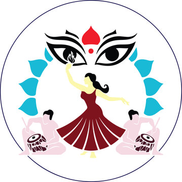 Durga Puja festival vector illustration with dhunuchi dance and dhak players