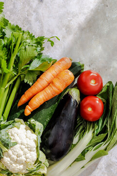 Variety of organic harvested vegetables