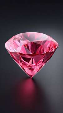 A luminous pink diamond sparkles with brilliance against a dark background, showcasing its intricate facets and captivating the viewer with its vibrant hue.