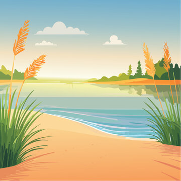 Idyllischer Sandstrand am Deulowitzer See im goldenen Morgenlicht