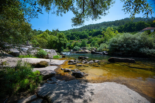 The Confluence of the River Avia and River Mino Near the Historic Town of Ribadavia Galicia
