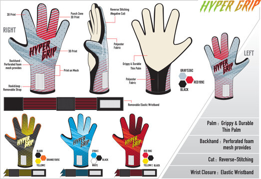 Hyper Grip_Soccer Gloves, GK, goalkeeper, gloves, football, design, template, tech pack