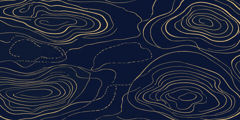 Abstract dark navy blue background with gold topographic contour map lines topographic background abstract cartography geography navigation minimalist backdrop artistic creative composition © MOHAMAD